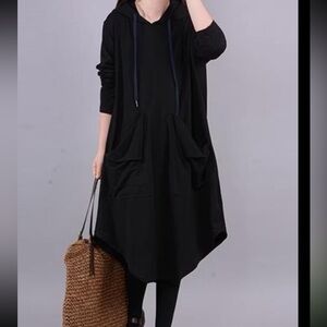 L - Unique Drape Back Hooded Dress | Maternity Friendly | Loose Fit